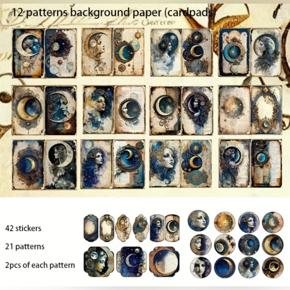 (3 for $20)54pcs Mystical Background Paper And Sticker Set